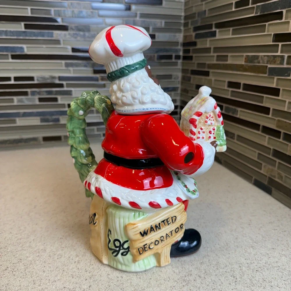 Black Chef Santa Ceramic Teapot 30oz Gingerbread Real Estate Christmas Novelty